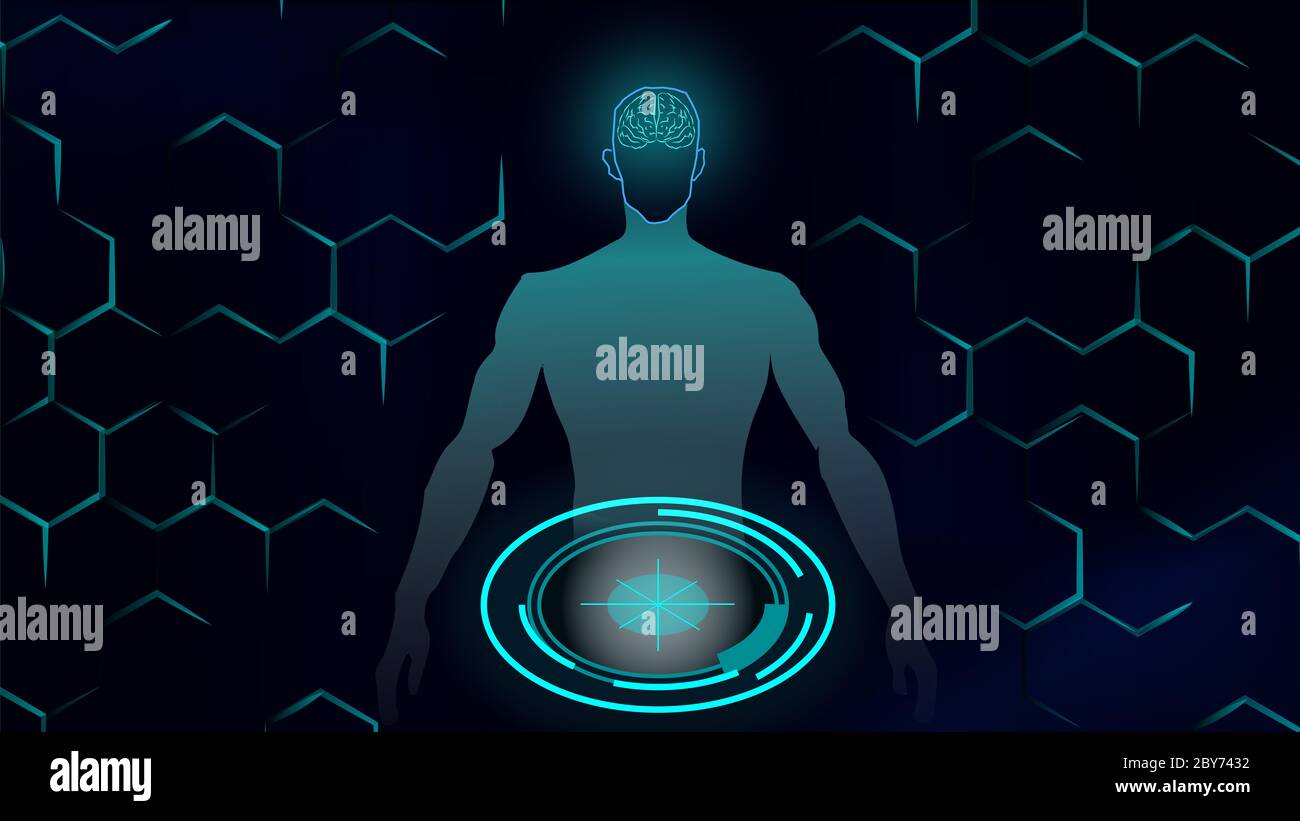 16:9 interface hud,corps humain futuriste,hud biologie elelelelemt,ensemble d'affichage d'éléments d'interface virtuelle,humain numérique , corps virtuel humain, SCR virtuel Banque D'Images