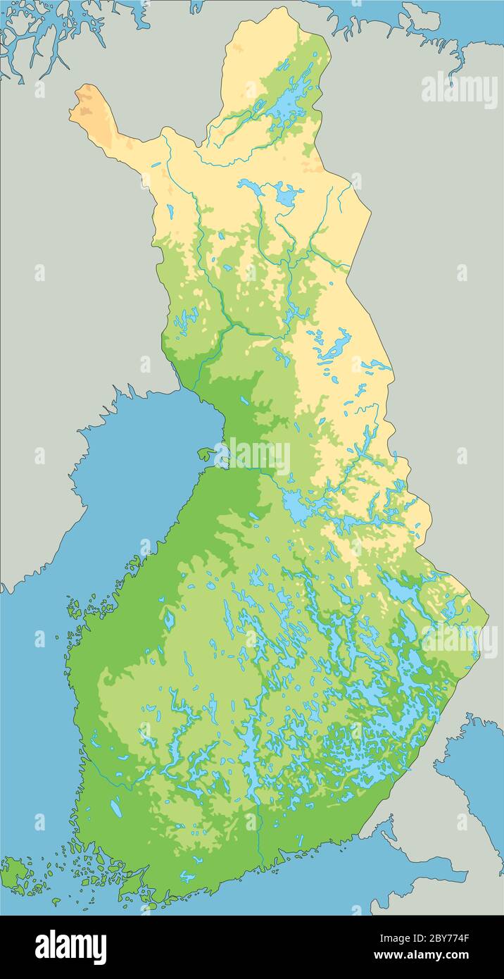 Carte physique de Finlande haute précision. Illustration de Vecteur