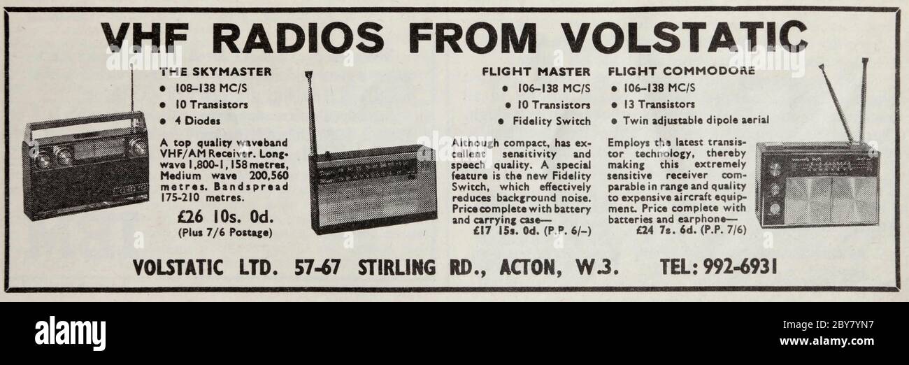 Publicité vintage pour les radios VHF Volstatic. Banque D'Images