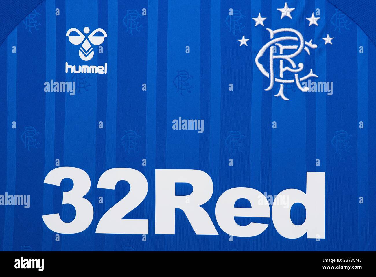Gros plan sur le maillot domicile du Rangers FC Banque D'Images