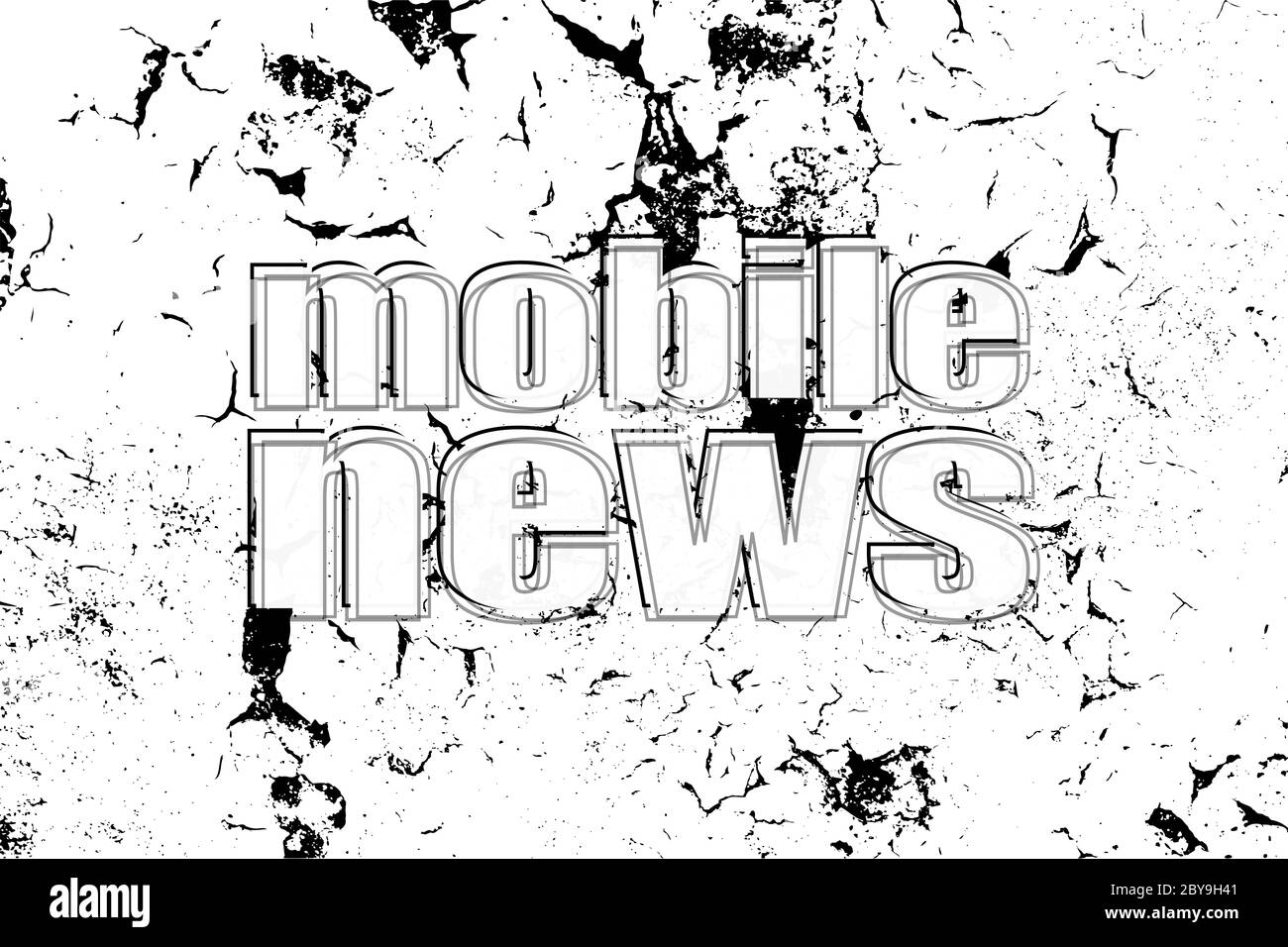 Nouvelles SMS Mobile. Concept de presse . Mot peint sur fond blanc noir vintage ancien Banque D'Images