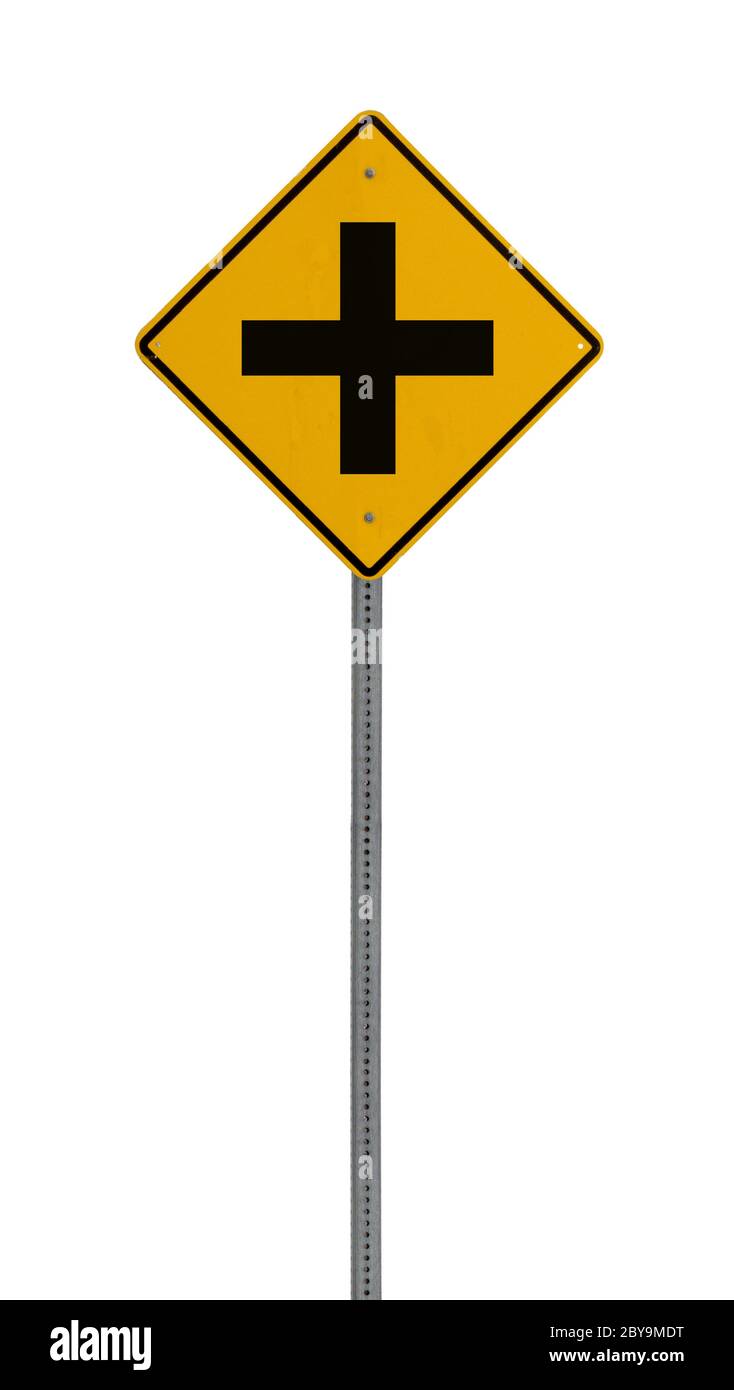 Panneau d'avertissement de conduite jaune isolé + Banque D'Images