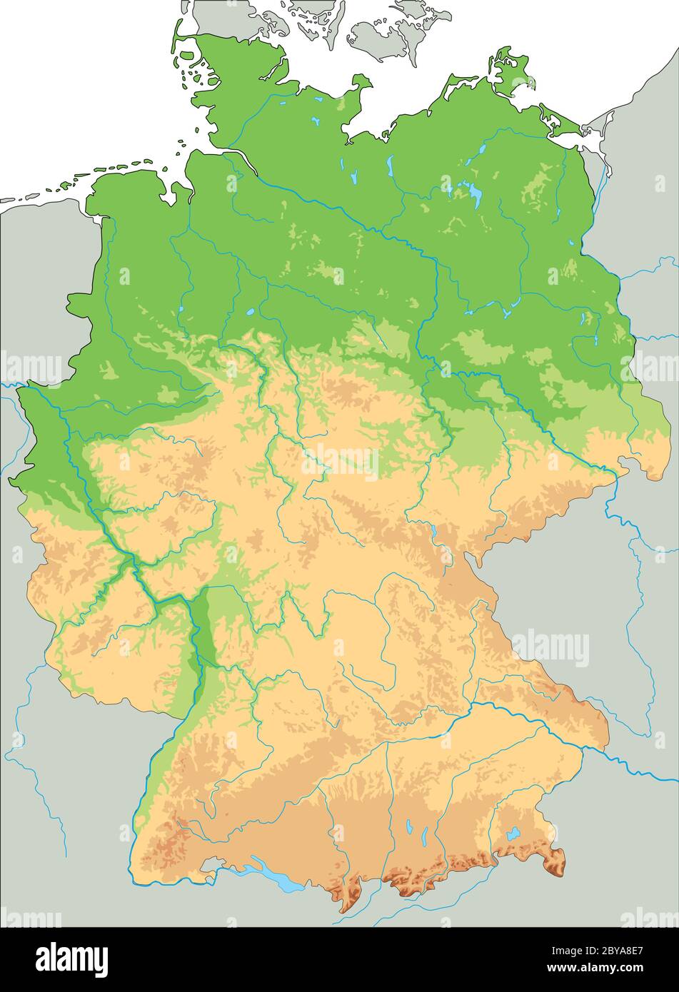 Carte physique de l'Allemagne très détaillée. Illustration de Vecteur