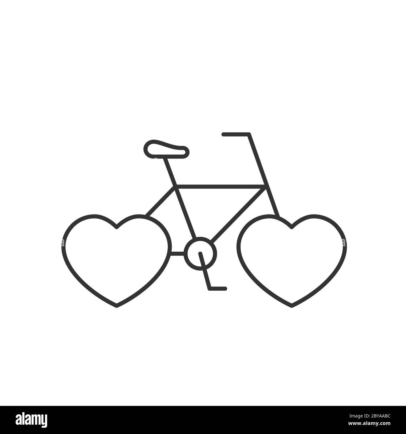 Vélo avec roues en forme de coeur. Un joli vélo avec deux coeurs. Concept romantique de date. J'adore mon vélo. Idée de coeur sain. Icône de ligne. Vecteur Illustration de Vecteur