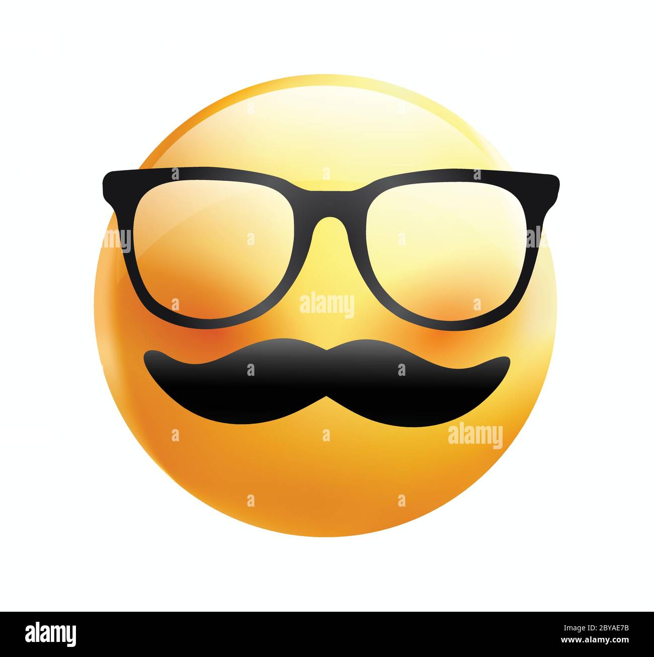 Émoticône de haute qualité sur fond blanc. Visage jaune avec moustaches et lunettes.Emoji de la fête des pères.vecteur Mostachische emoji.Emoji de l'hippocrate. Illustration de Vecteur