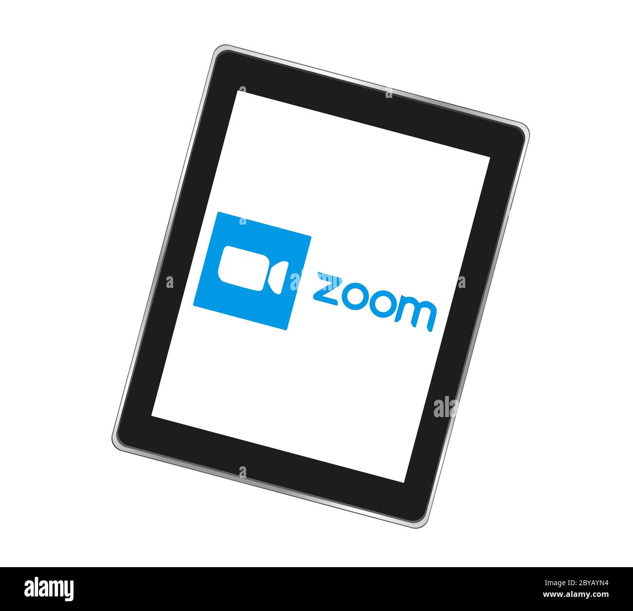 Application de visioconférence avec logo Zoom. Icône bleue de l'appareil photo. Logo de l'application Zoom. Application de diffusion multimédia en direct. Kharkiv, Ukraine - 8 juin 2020 Banque D'Images