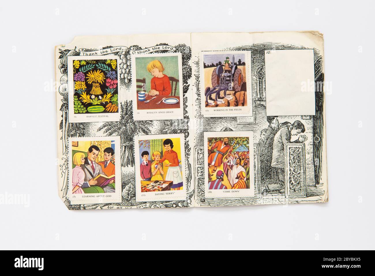 Album de timbres d'école du dimanche avec timbres de présence - Conseil des enfants de l'Assemblée de l'Église - Royaume-Uni Banque D'Images