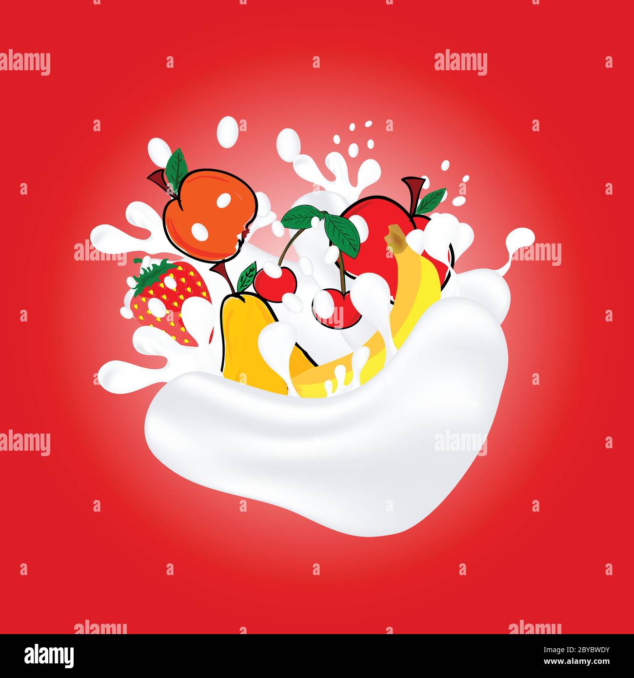 illustration fruit in milk sur fond rouge Illustration de Vecteur