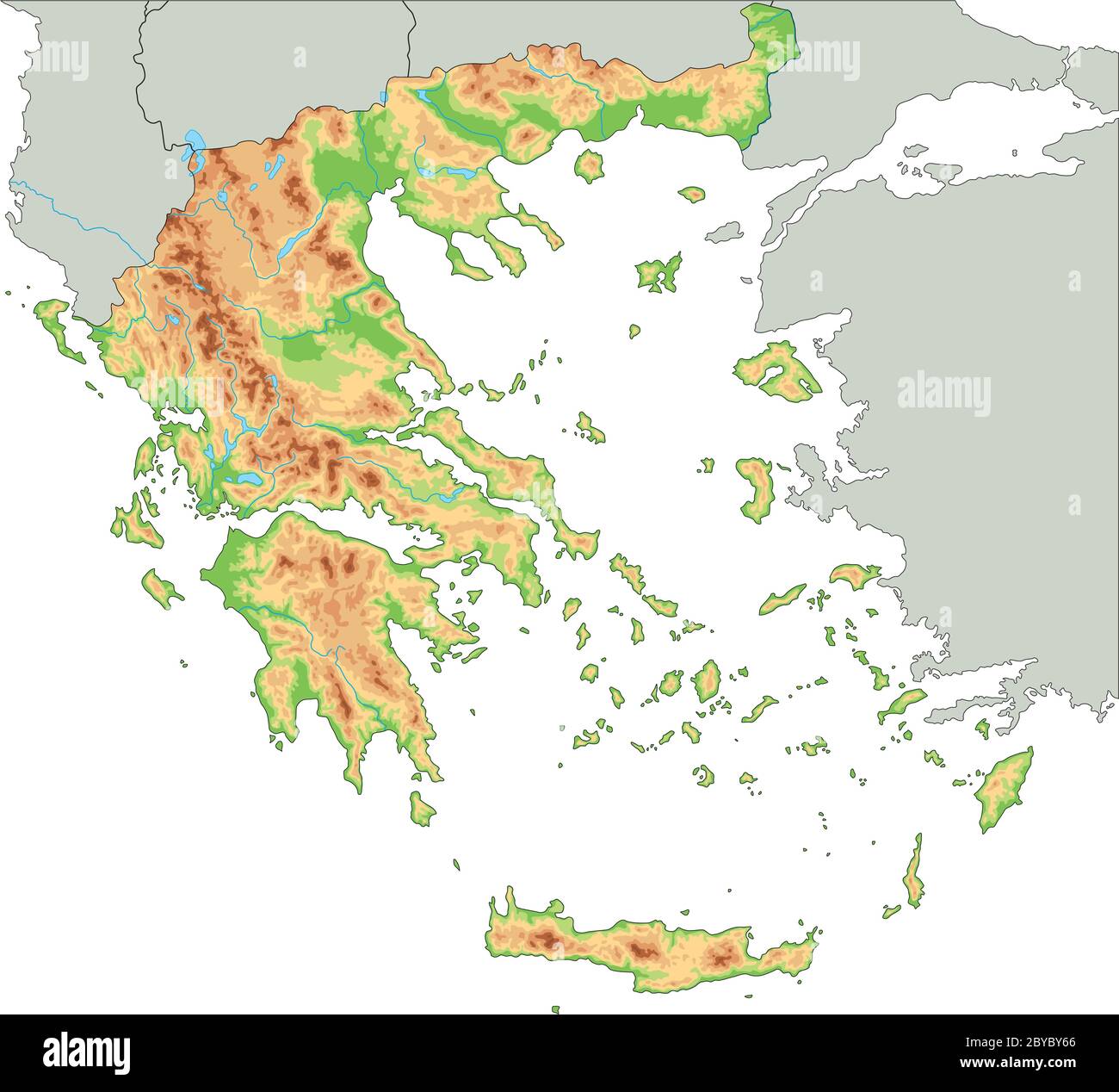 Carte physique de Grèce haute détaillée. Illustration de Vecteur