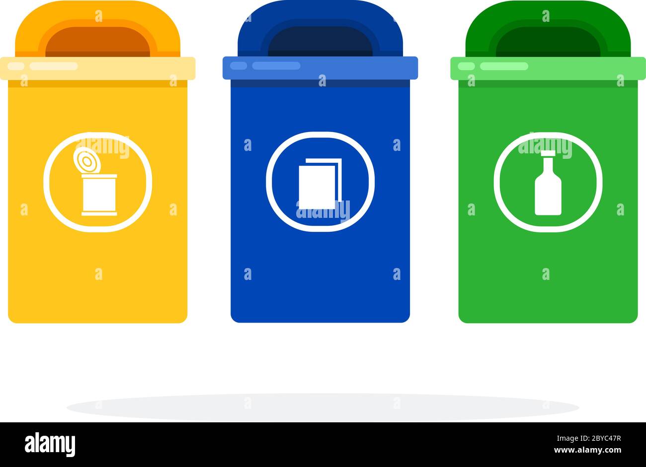 Bacs urbains pour tri des déchets isolés à plat Illustration de Vecteur