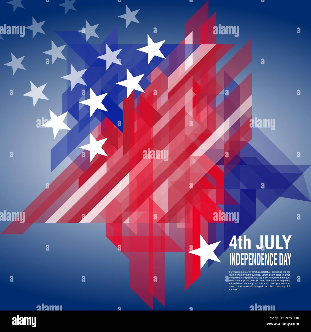 4 juillet, jour de l'indépendance américaine. Drapeau national des États-Unis drapeau abstrait géométrique vecteur bannière Illustration de Vecteur