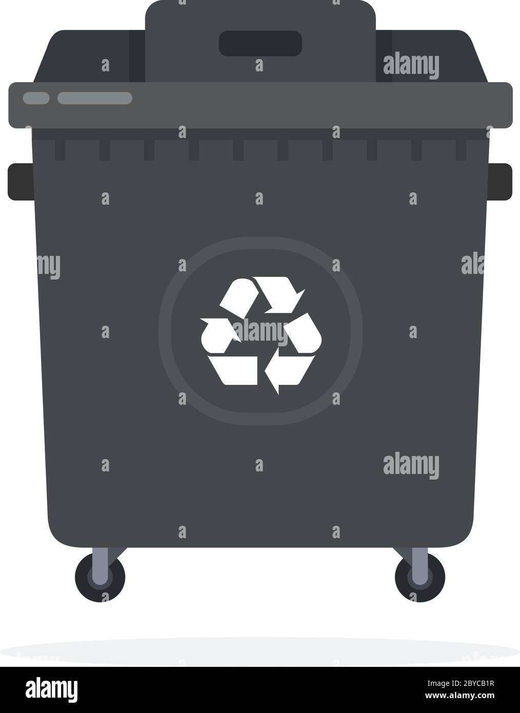 Grande poubelle noire sur roues isolées à plat Illustration de Vecteur