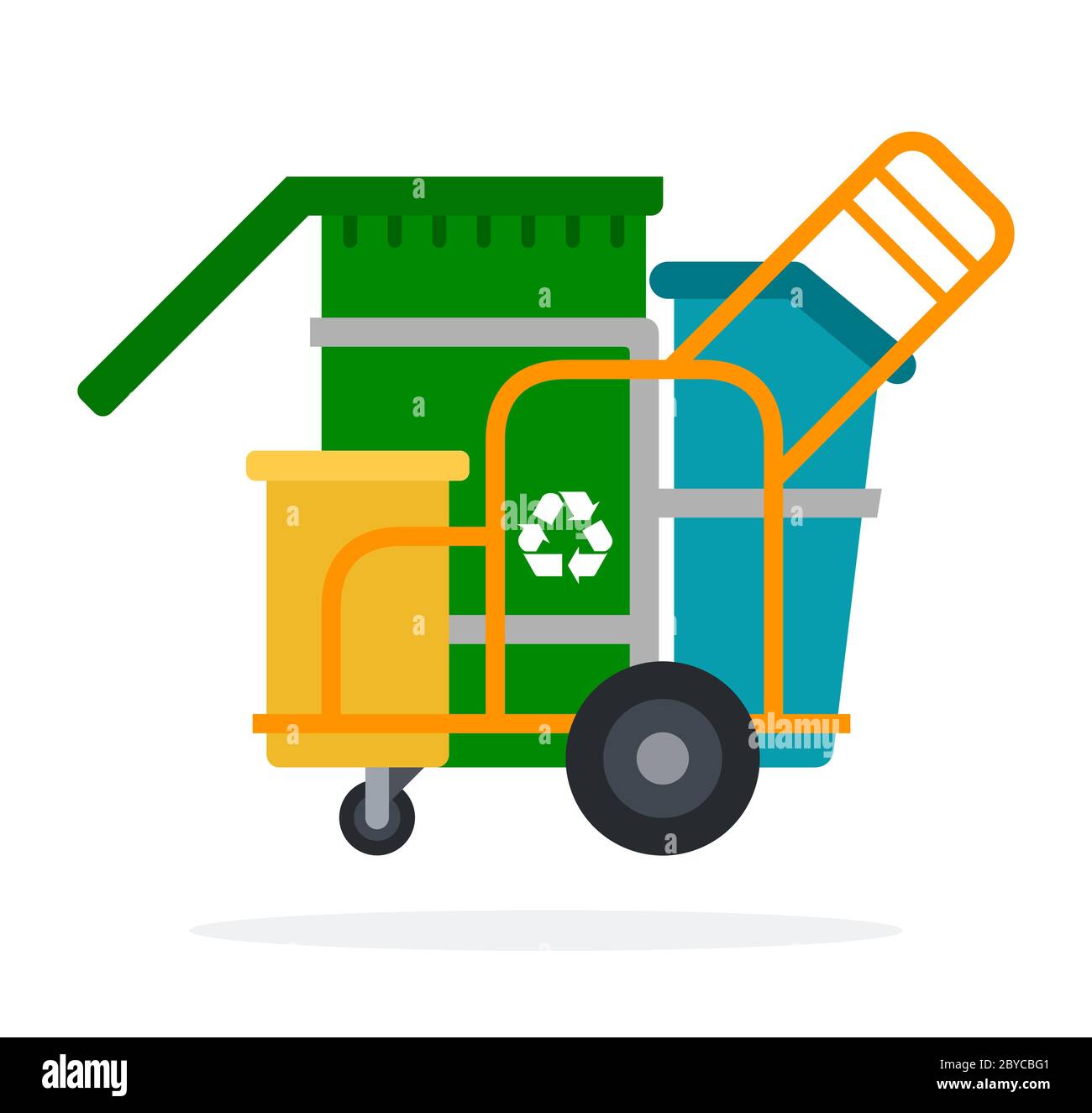 Chariot de collecte des déchets avec conteneurs Vector Icon isolé à plat. Illustration de Vecteur