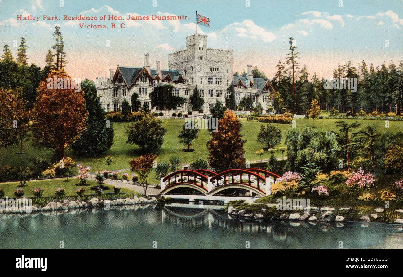 Hatley Park, Résidence de James Dunsmuir, Victoria C.-B. Canada, ancienne carte postale. Banque D'Images