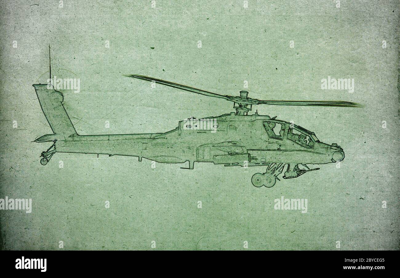 Dessin d'un hélicoptère de combat Banque D'Images