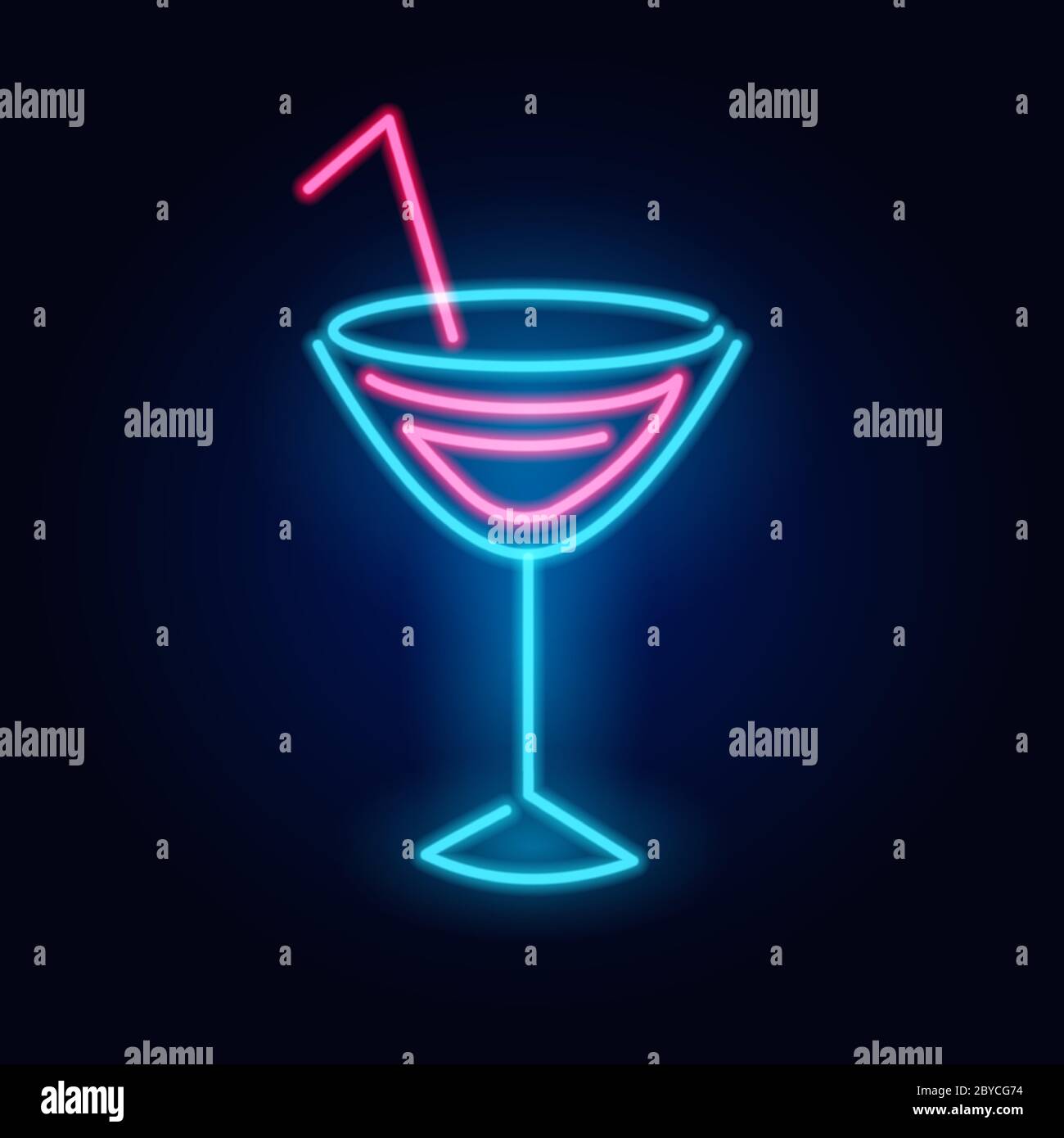 Cocktail au néon. Affiche mode. Panneau de signalisation de la veilleuse, bannière lumineuse. Emblème d'été. Logo du Club Bar sur fond sombre. Boisson alcoolisée avec parapluie Illustration de Vecteur