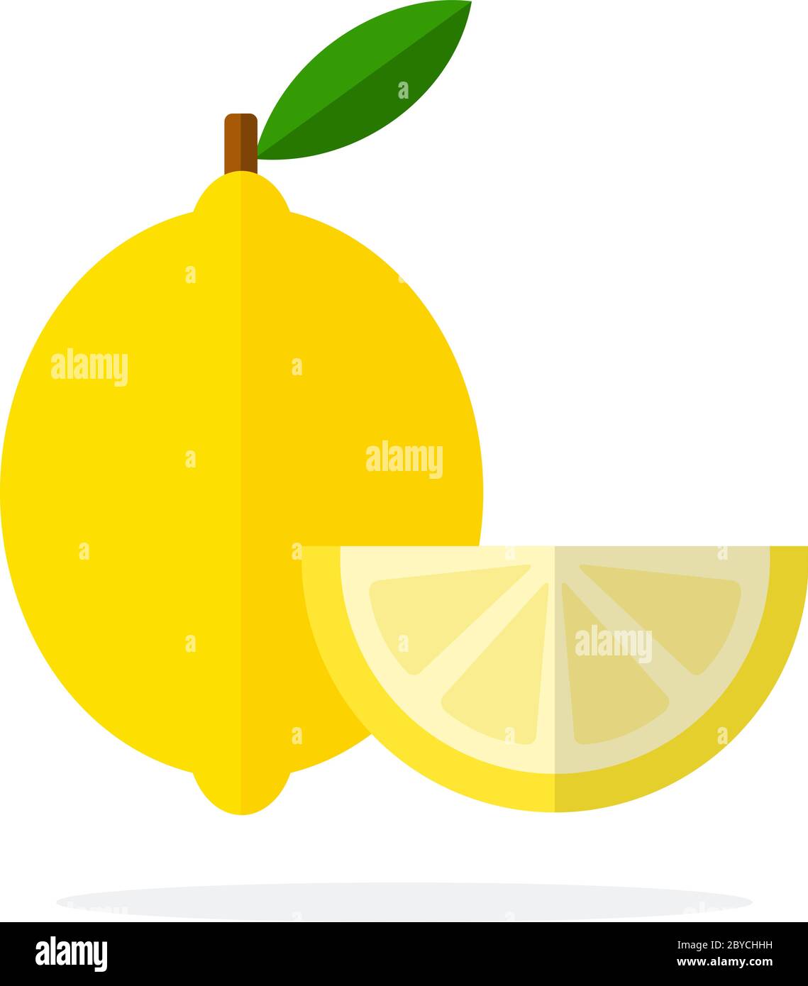 Citron avec feuille et segment de citron plat isolé Illustration de Vecteur