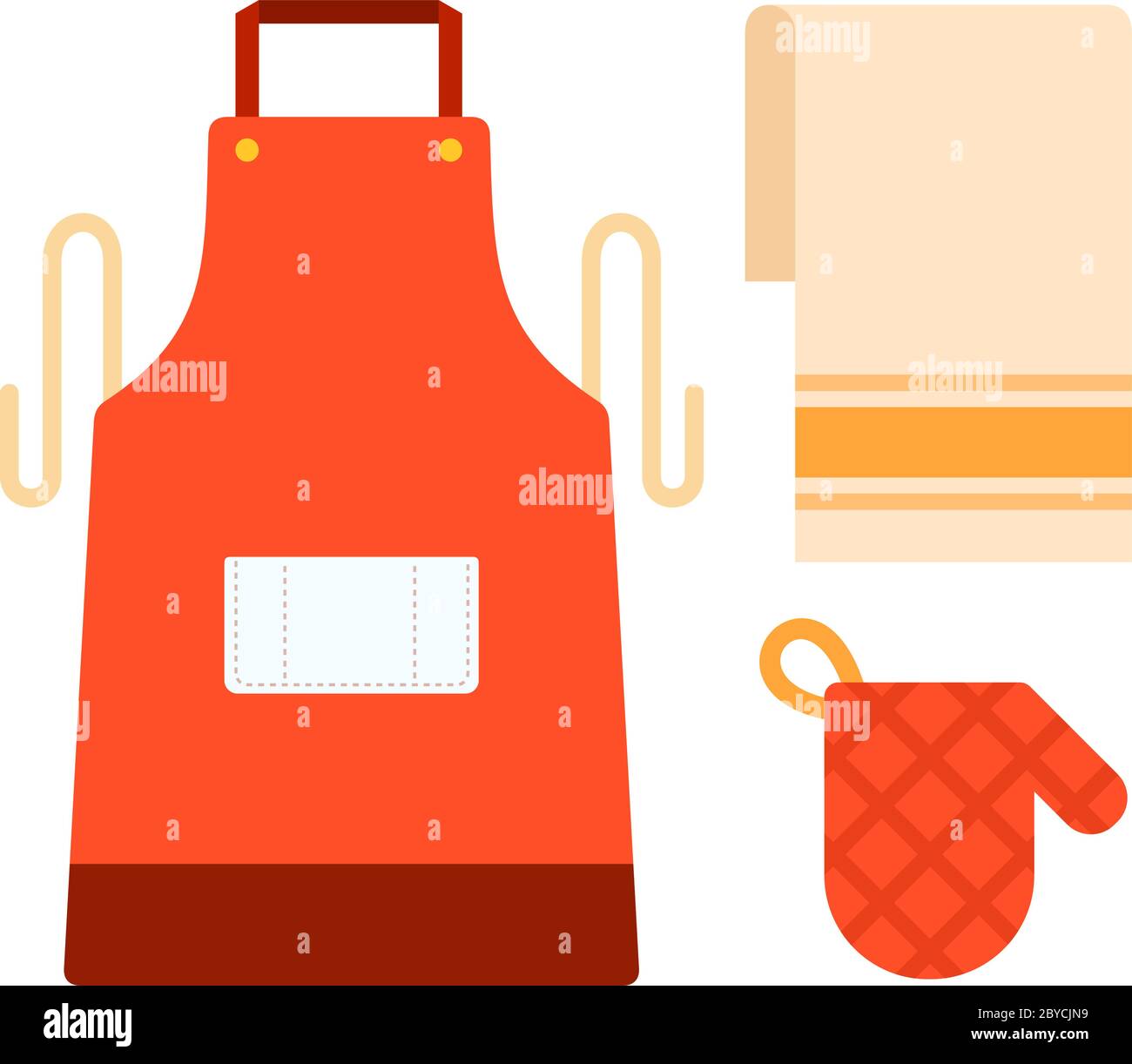 Tablier, serviette de cuisine et porte-aiguilles pour plats chauds Vector plat isolé Illustration de Vecteur