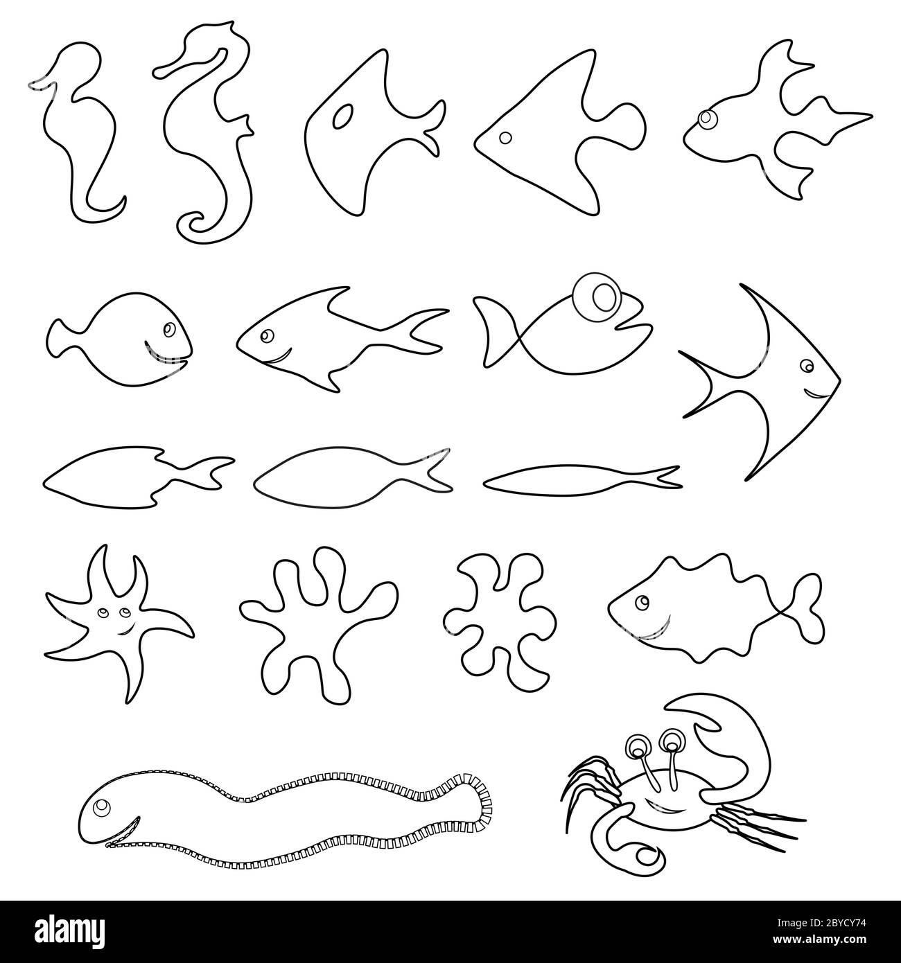 Silhouettes De Poissons Droles Moraen Crabe Scalaria Starry Ensemble Facile A Editer Style De Booiche En Forme De Booiles Tissu Pour Robe De Bebe Imprime T Shirt Carte Postale Bannieres Image Vectorielle Stock