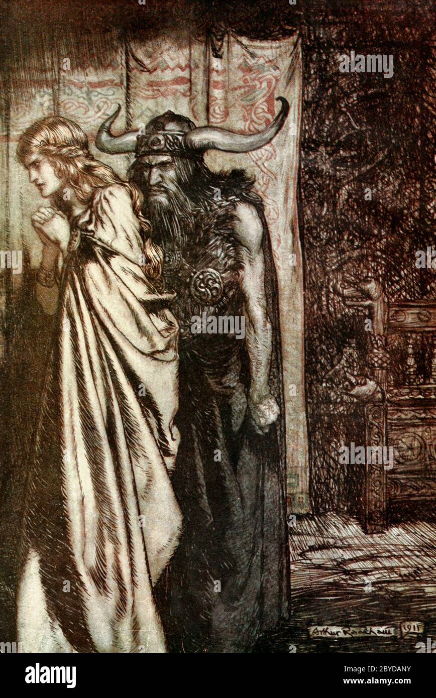 O femme trahi, je venge, ta confiance trompée du Twilight of the Gods - Arthur Rackham, 1911 Banque D'Images