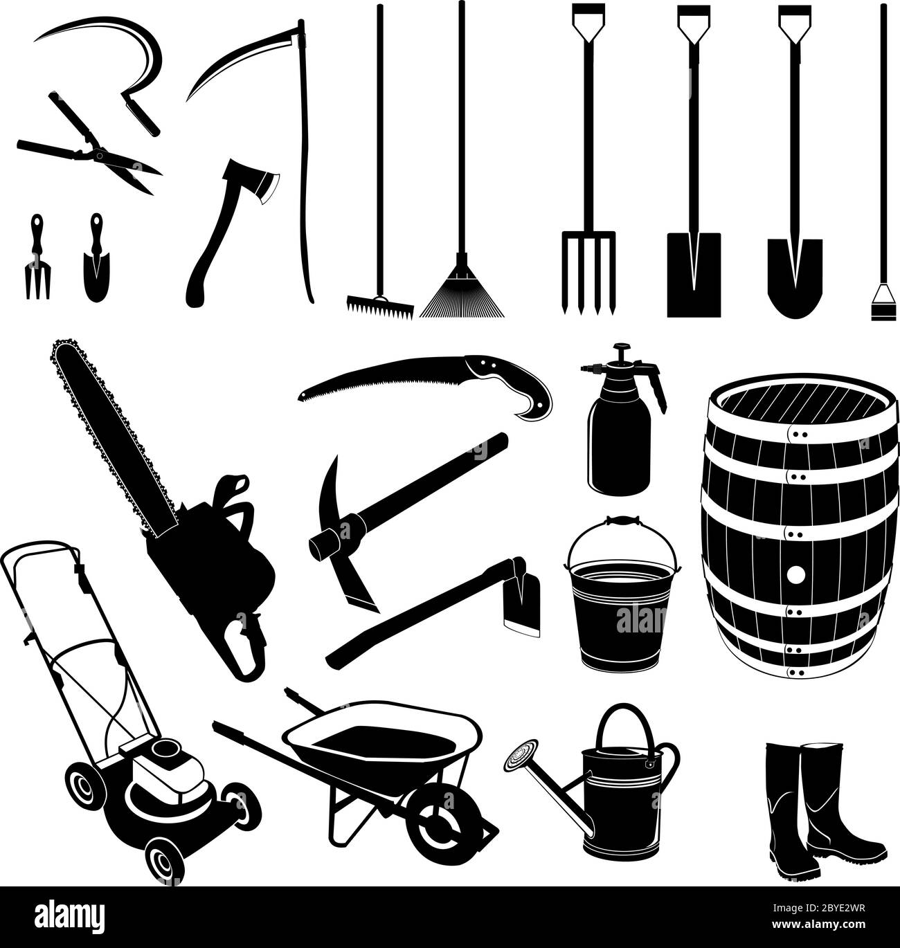 ensemble d'outils d'agriculture et de jardinage silhouette Illustration de Vecteur