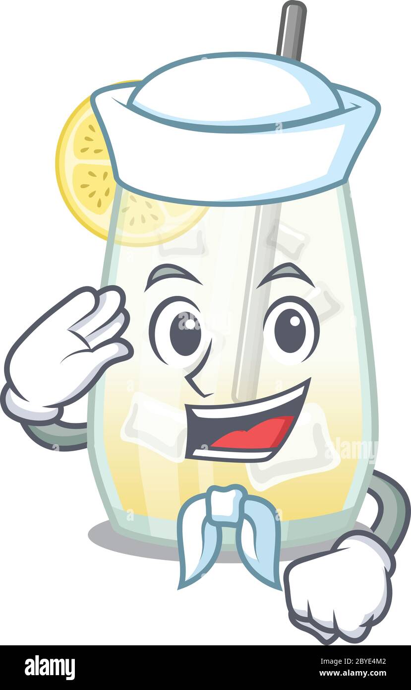 Smiley Sailor personnage de dessin animé de tom collins cocktail portant chapeau blanc et cravate Illustration de Vecteur