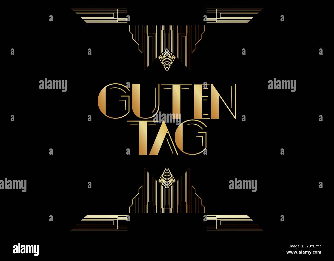 Art Deco Guten tag (allemand) (Hello inGermany) texte. Carte de voeux décorative, panneau avec lettres vintage. Illustration de Vecteur