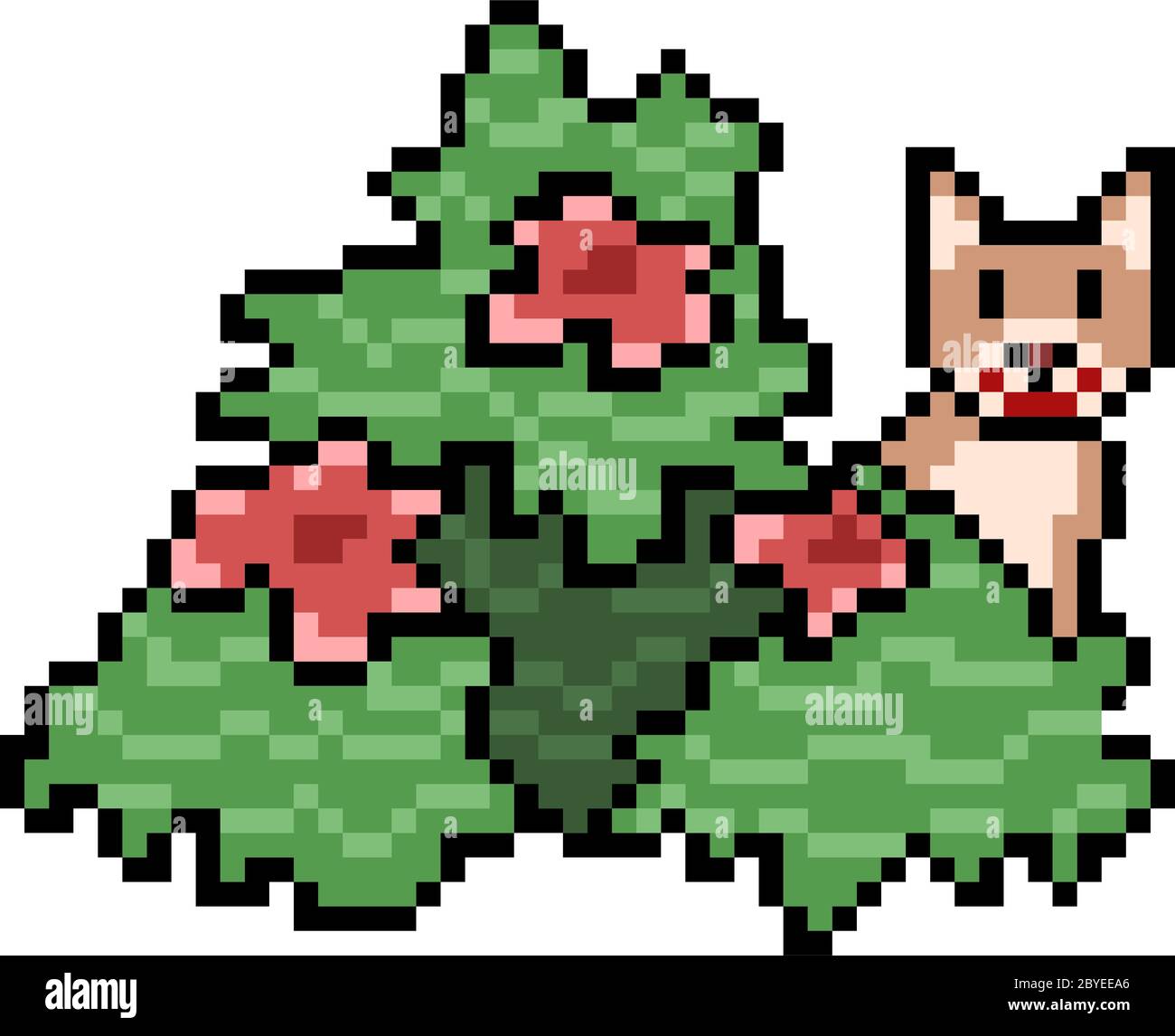 chat d'art vectoriel de pixels derrière le bush isolé Illustration de Vecteur