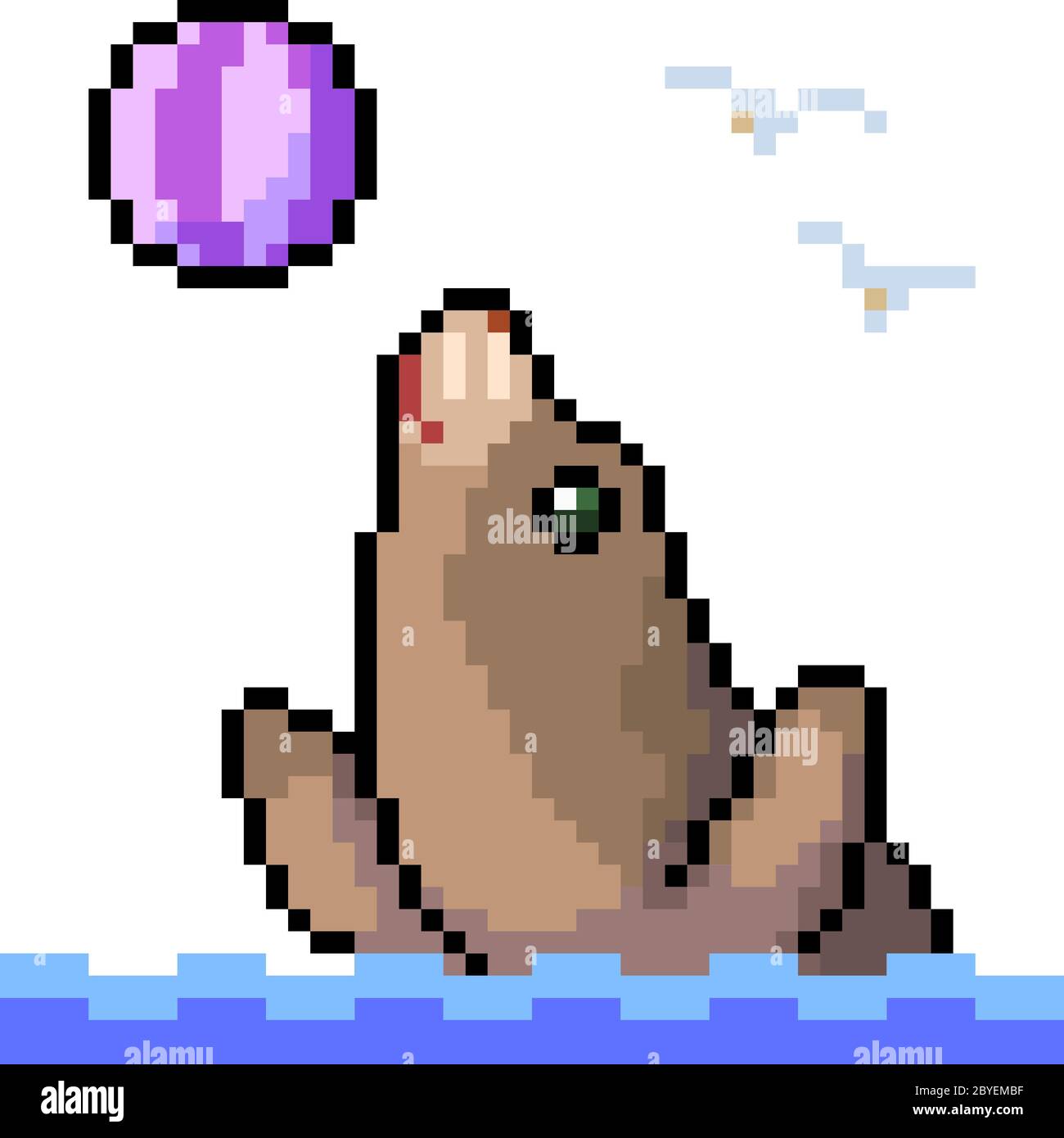 vecteur pixel art mer lion jouer boule isolée Illustration de Vecteur