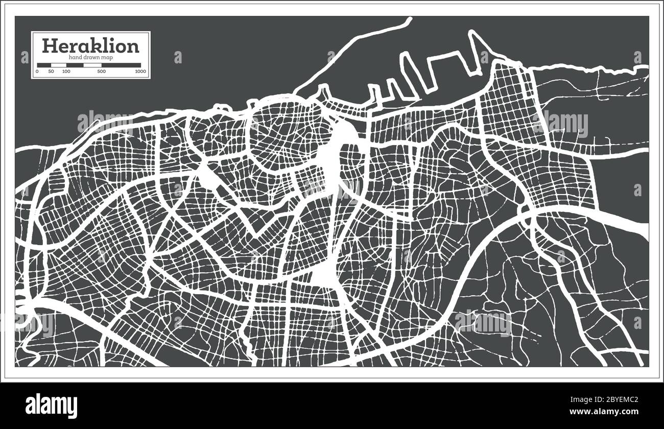 Carte de la ville d'Héraklion en style rétro. Carte de contour. Illustration vectorielle. Illustration de Vecteur