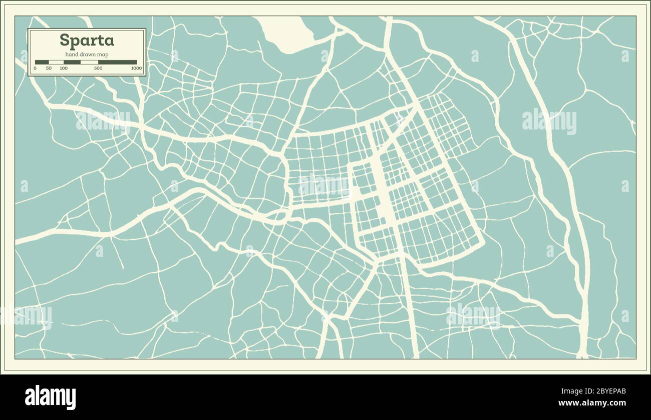Carte de la ville de Sparta Grèce en style rétro. Carte de contour. Illustration vectorielle. Illustration de Vecteur