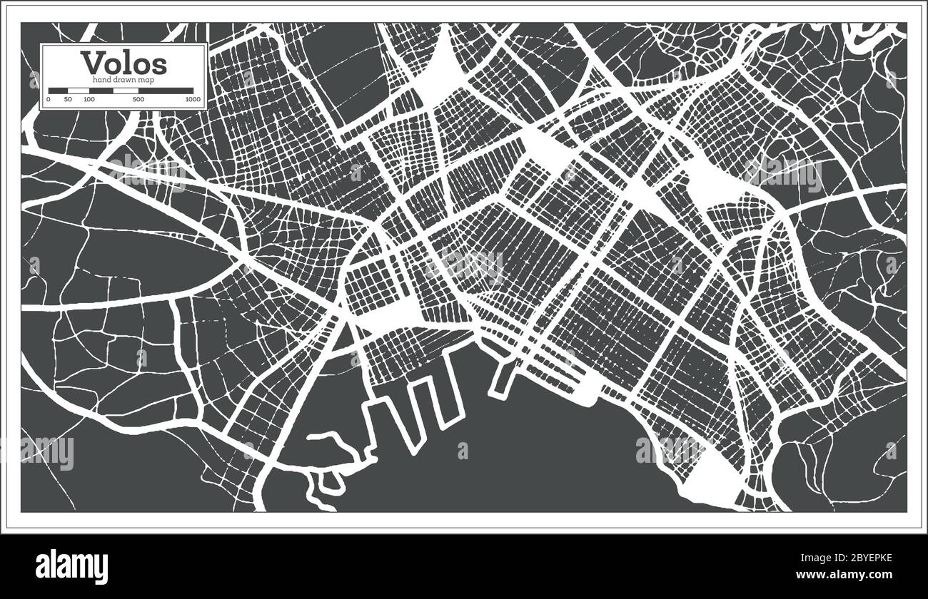 Carte de la ville de Volos Grèce en style rétro. Carte de contour. Illustration vectorielle. Illustration de Vecteur