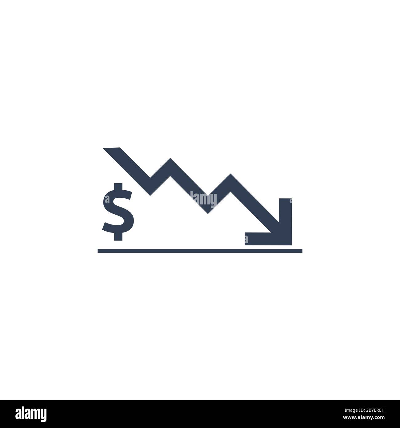 icône de diminution du dollar. Le symbole argent avec flèche s'étirant s'affiche en bas. Icône de réduction des coûts d'entreprise. Illustration vectorielle. Illustration de Vecteur