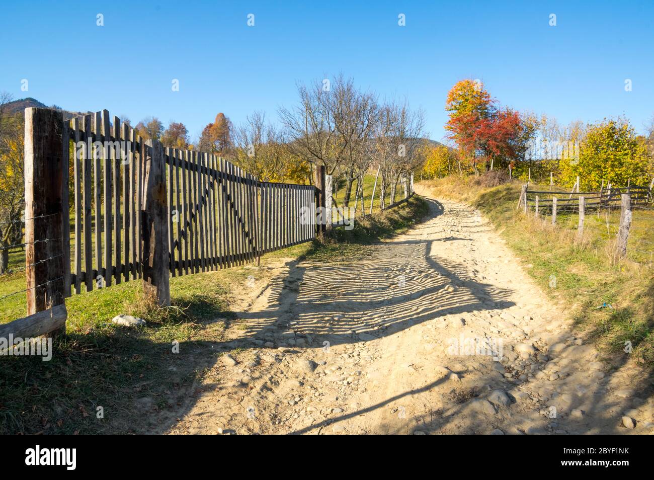 Couleurs d'automne - Coutry Road, scène rurale - Roumanie - Transylvanie Banque D'Images