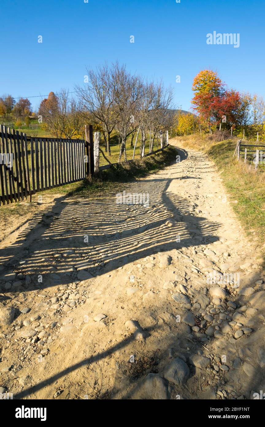Couleurs d'automne - Coutry Road, scène rurale - Roumanie - Transylvanie Banque D'Images