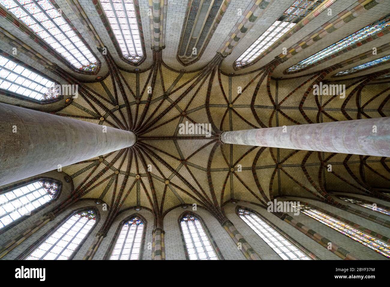 Piliers support toit voûté formé la célèbre forme de palmier dans l'église des Jacobins.Toulouse.haute-Garonne.Occitanie.France des Jacobins.Toul Banque D'Images