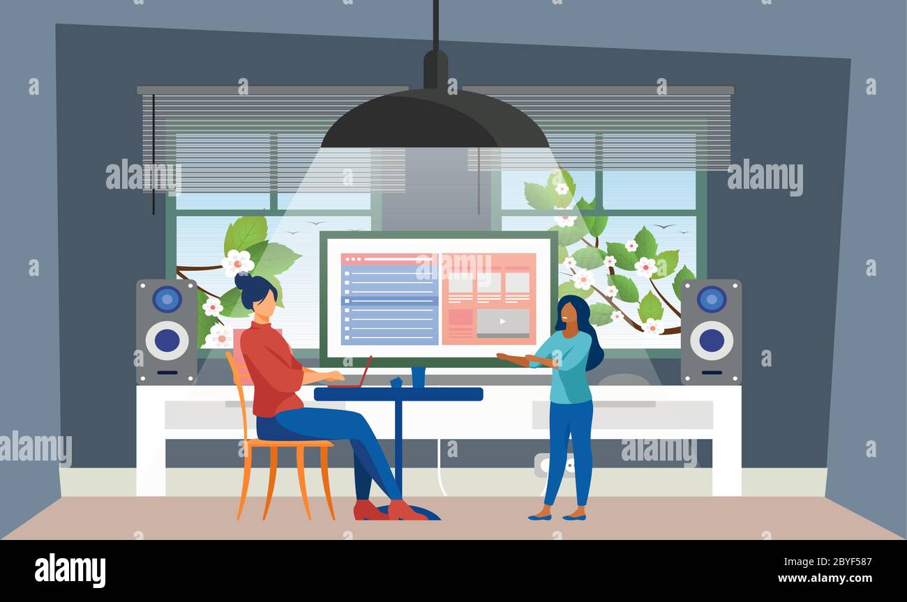 les femmes regardent les nouvelles sur divers appareils électroniques Illustration de Vecteur