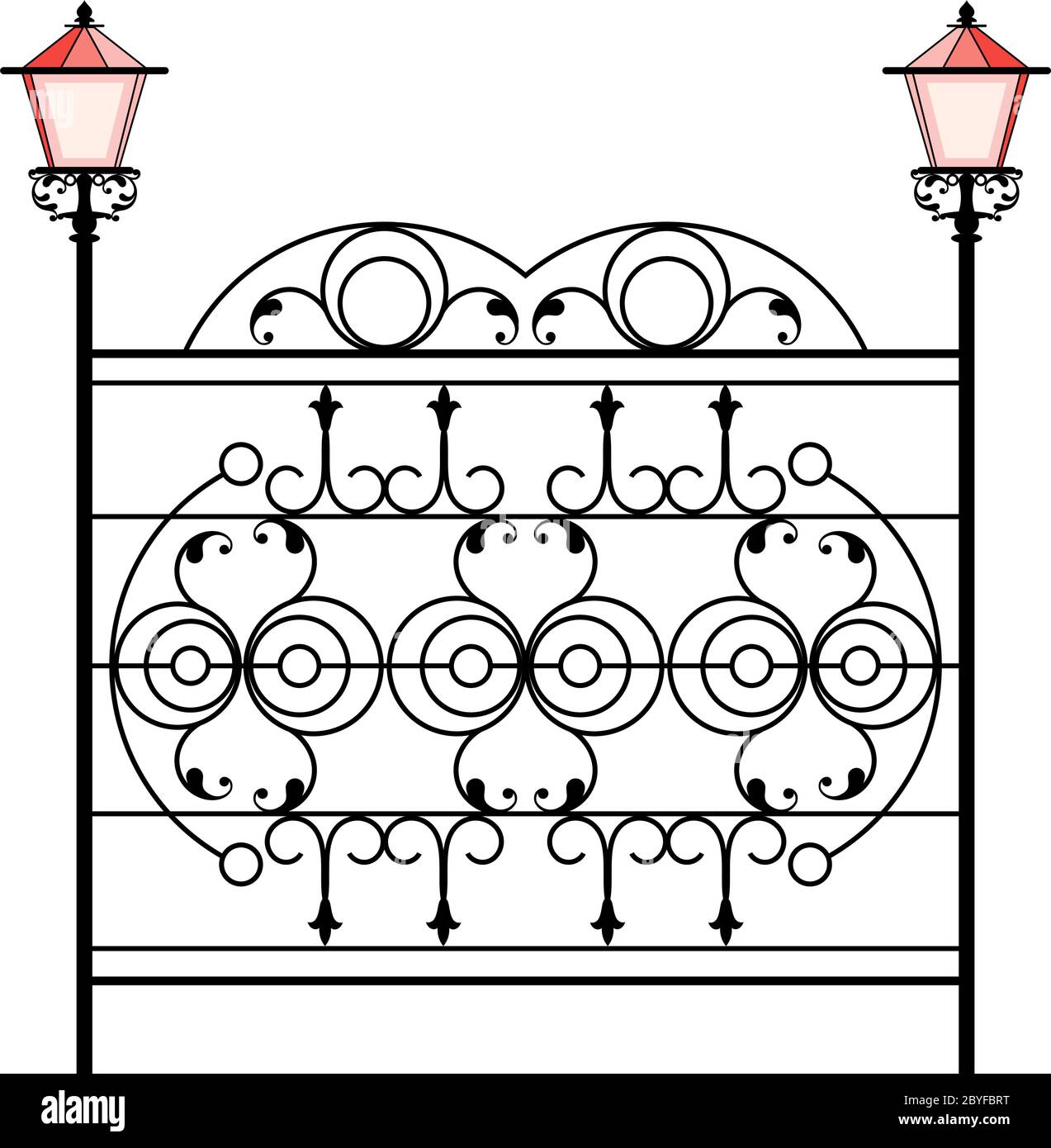 Porte en fer forgé, clôture, porte, fenêtre, Grille, garde-corps Design Illustration de Vecteur