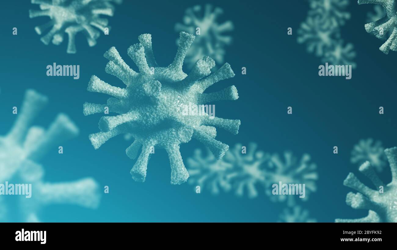 Groupe de cellules virales. Illustration 3D des cellules du coronavirus. Nouveau coronavirus 2019-nCoV virus Banque D'Images