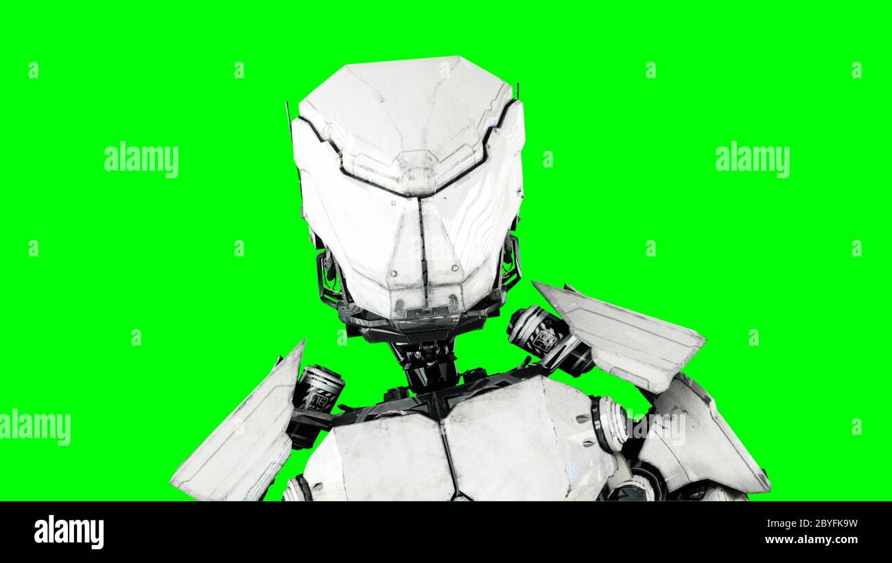 Robot futuriste isolé sur écran vert. Rendu 3d réaliste. Banque D'Images