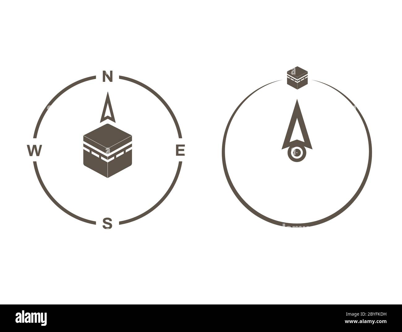 Qibla icône de la direction de prière musulmane de Kaaba. Vecteur