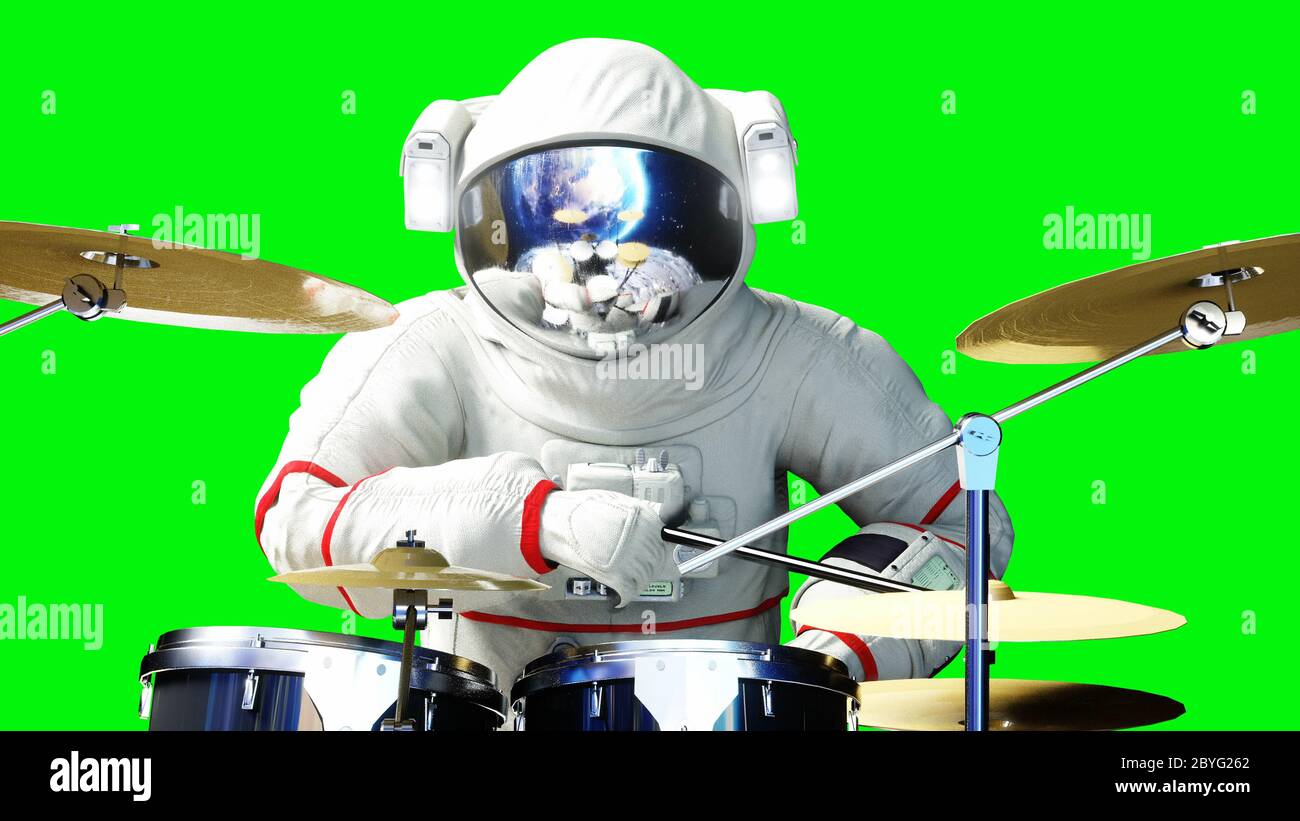 Jeu D Astronaute Drole A La Batterie Ecran Vert Rendu 3d Photo Stock Alamy