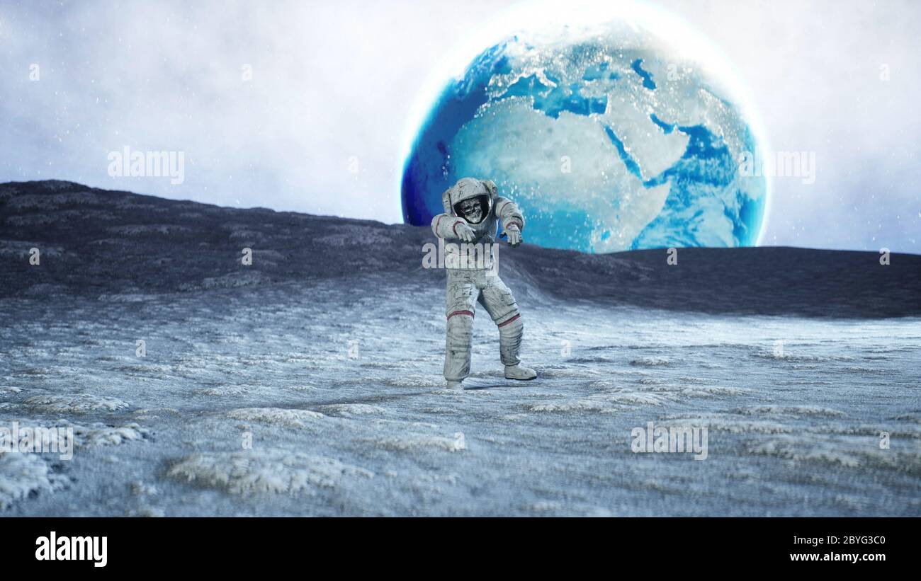 Astronaute zombie mort sur la lune. Corps. rendu 3d. Banque D'Images