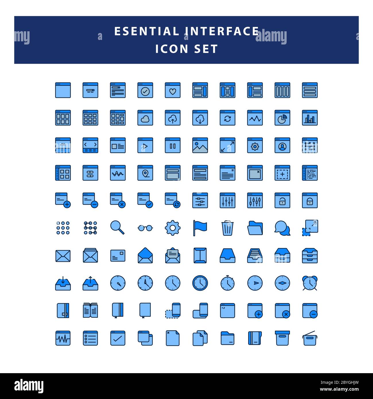 Ensemble de pages icône d'interface avec vecteur de style de contour plein Illustration de Vecteur