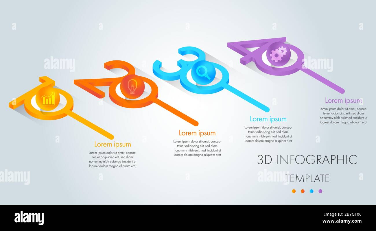 Modèle graphique 3D isométrique coloré avec icône pour la présentation, le workflow et le processus. Illustration de Vecteur