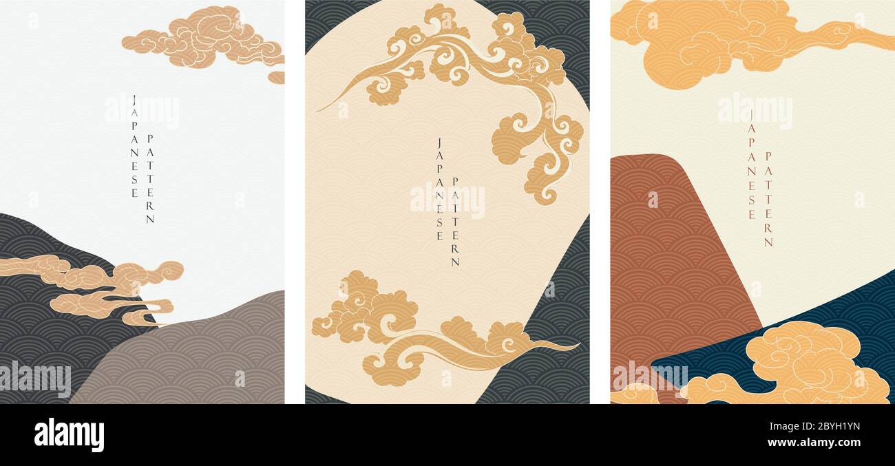 Éléments de nuage japonais avec vecteur d'arrière-plan abstrait. Tons pastel vagues avec modèle asiatique. Illustration de Vecteur