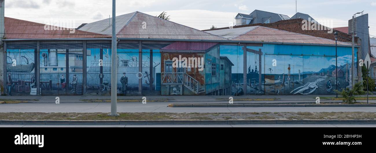 graffiti, art de rue sur le front de mer de Punta Arenas, Patagonie, Chili Banque D'Images