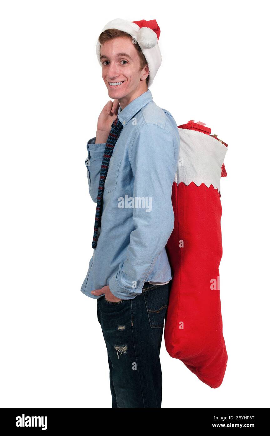 Man in Santa Hat Banque D'Images