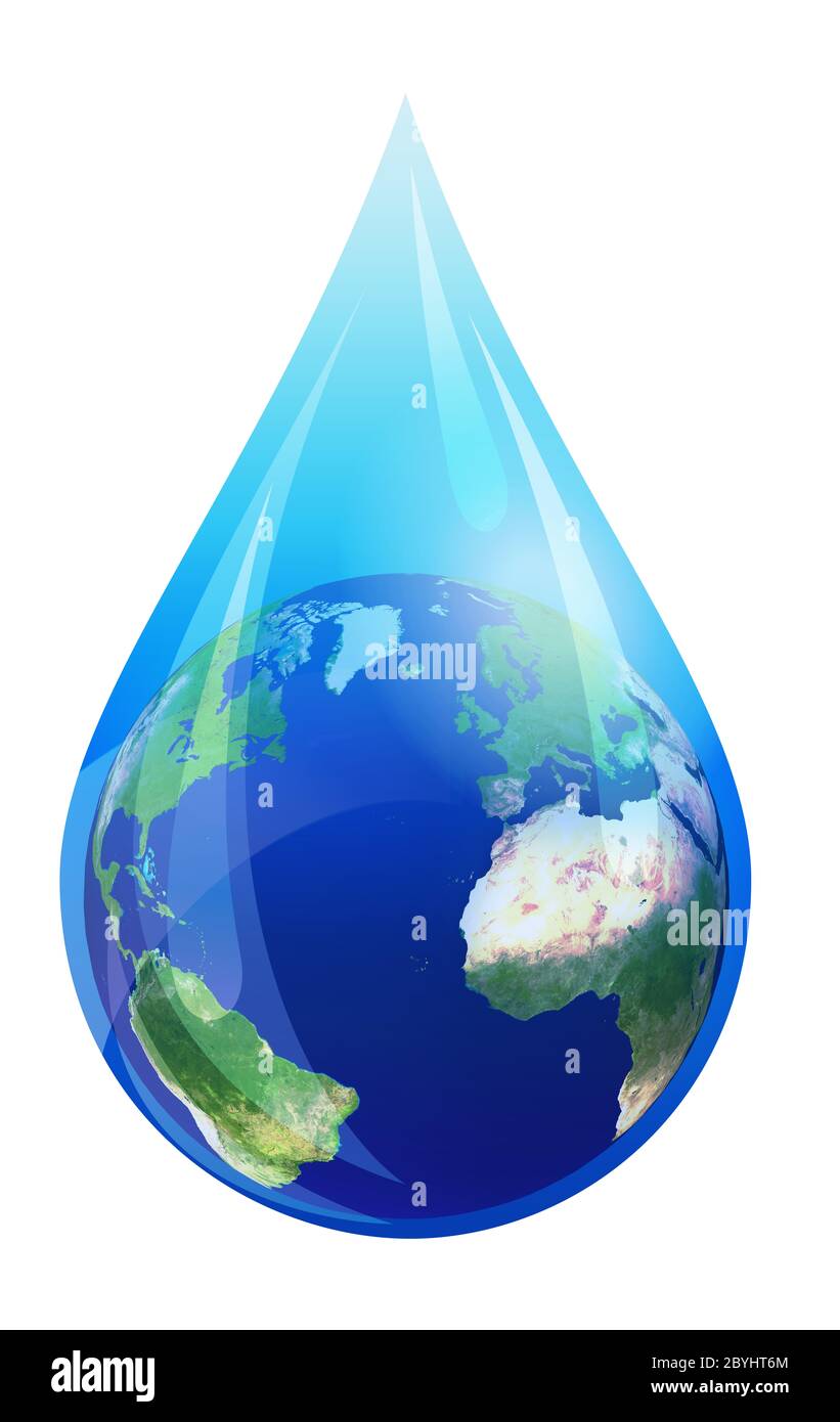 Goutte d'eau du monde, d'Europe et d'Afrique dans une gouttelette d'eau Globe Banque D'Images