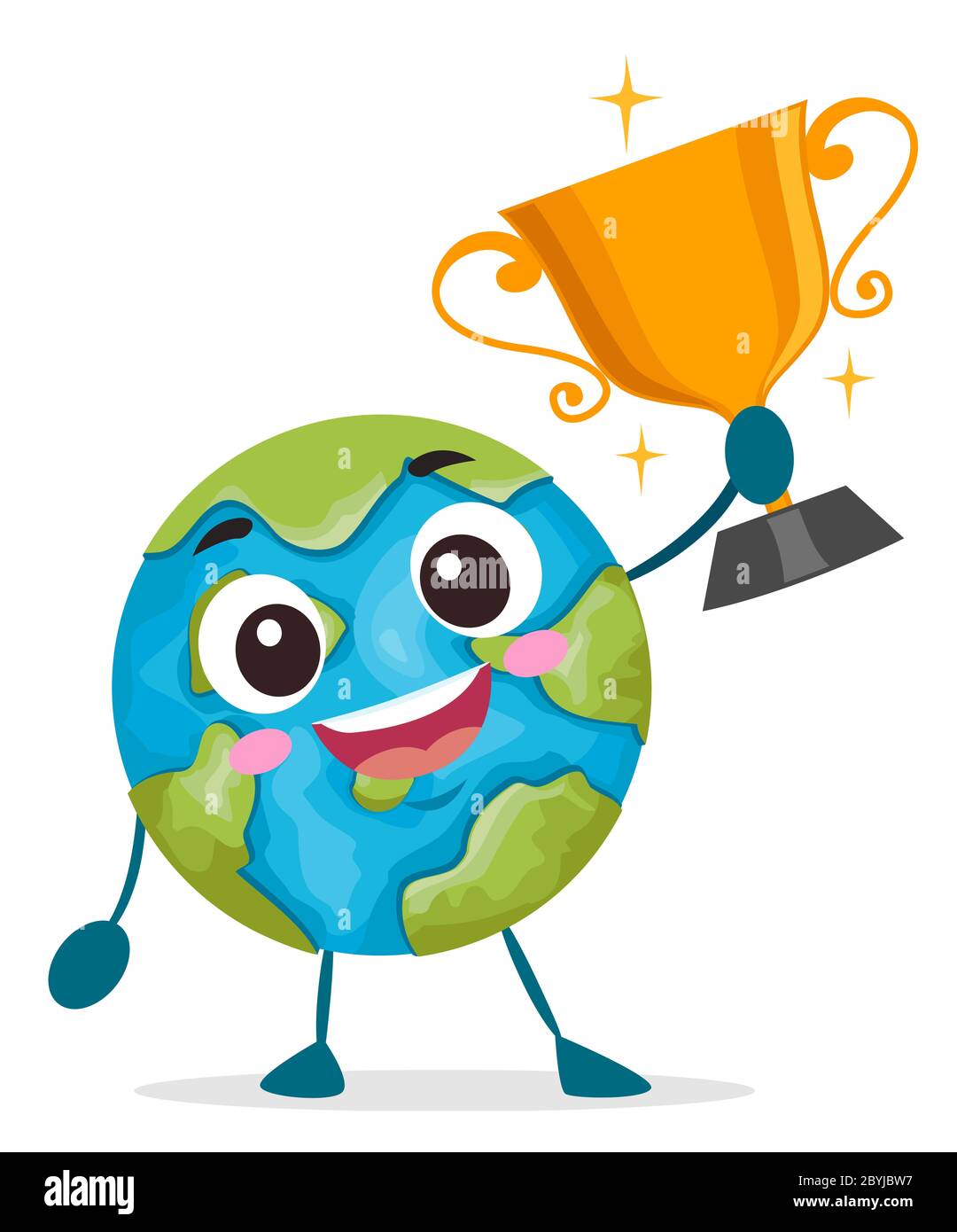 Illustration d'une mascotte de la Terre tenant un grand Trophée d'Or Banque D'Images